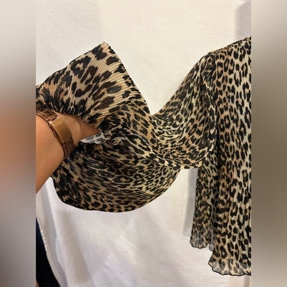GANNI Georgette Pleated Leopard-Print Blouson Sleeve Blouse Size 34/2 US - Picture 11 of 16